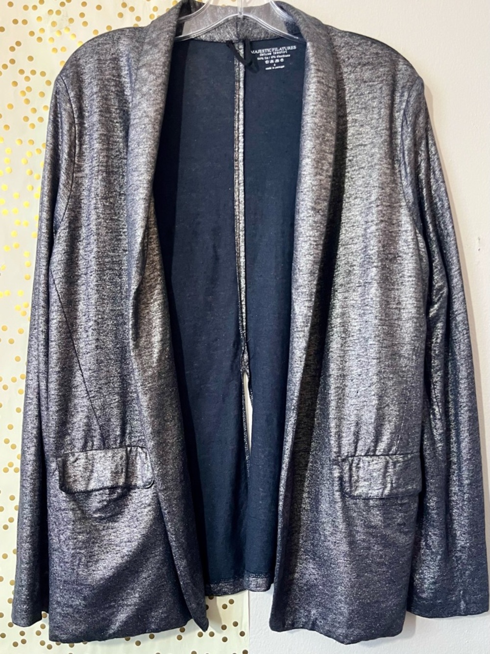 Majestic Filatures Silver Metallic Open Front Linen Blend Cardigan size 4 Large